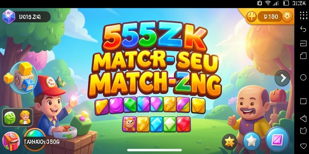 Tampilan gameplay 555ZK yang menarik dengan objek warna-warni.