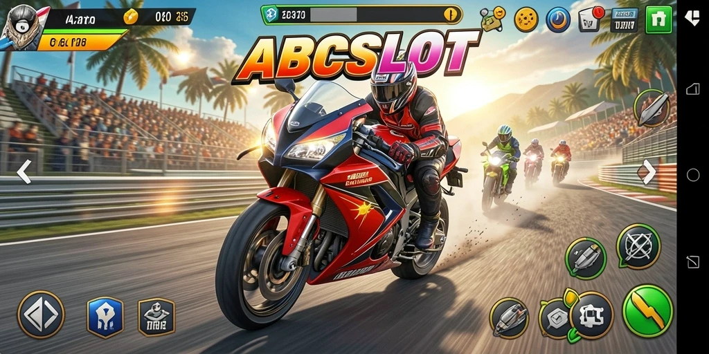Gameplay mendebarkan di ABCSLOT saat balapan motor.