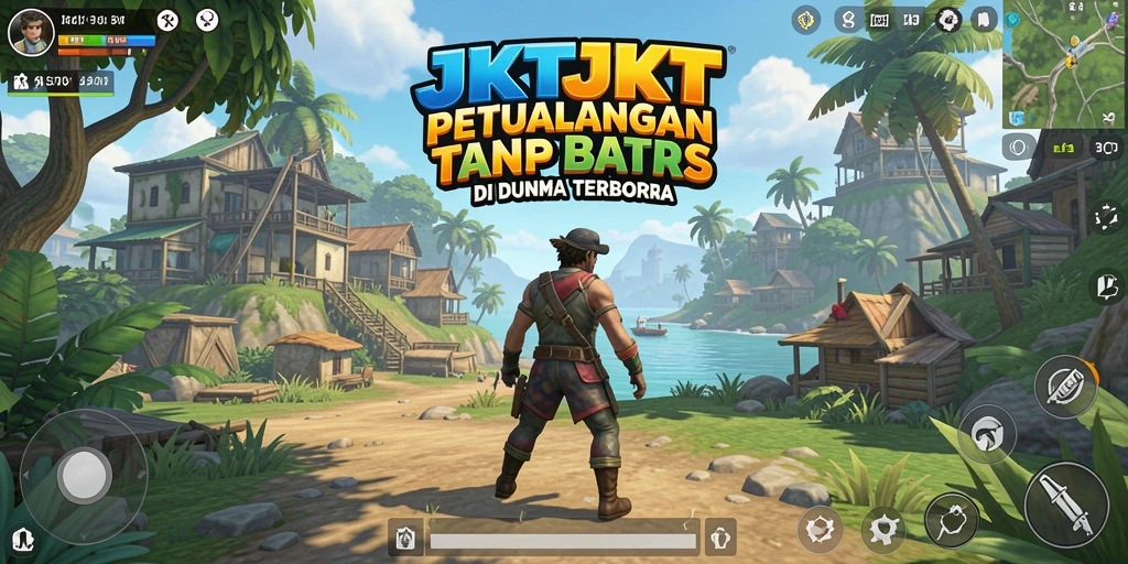 Gameplay JKTJKT di dunia terbuka dengan karakter yang berinteraksi.