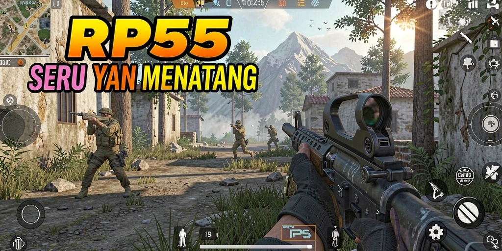 Tampilan gameplay RP55 dengan aksi tembak-menembak yang mendebarkan.