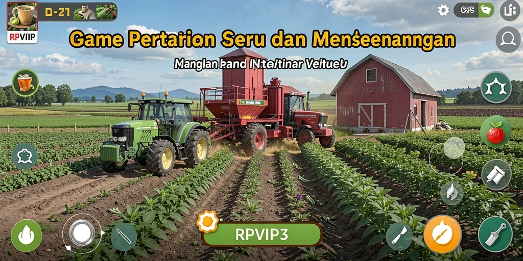 Screenshot gameplay RPVIP3 yang menunjukkan lahan pertanian yang subur.