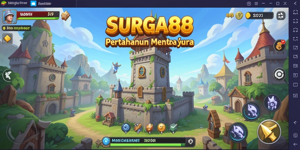 Tampilan menara yang megah dalam gameplay Tower Defense.